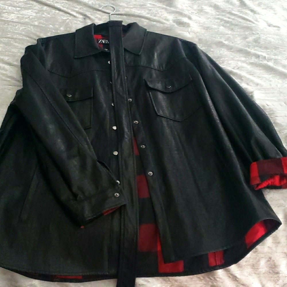 Zara "leather" shirt jacket